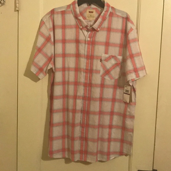 Levi's casual White pink striped men shirt 2X - Picture 1 of 7